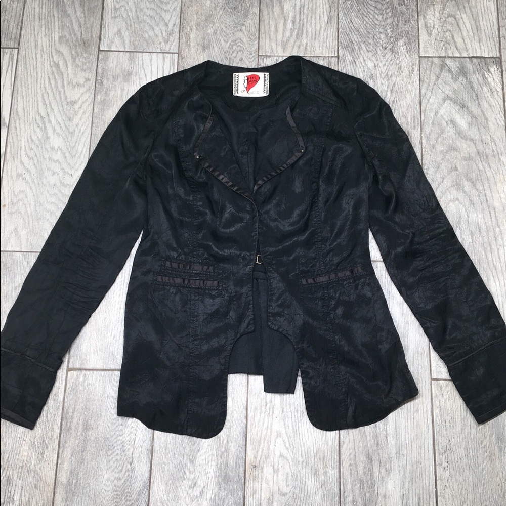 Free People Black Textured Tailored Blazer